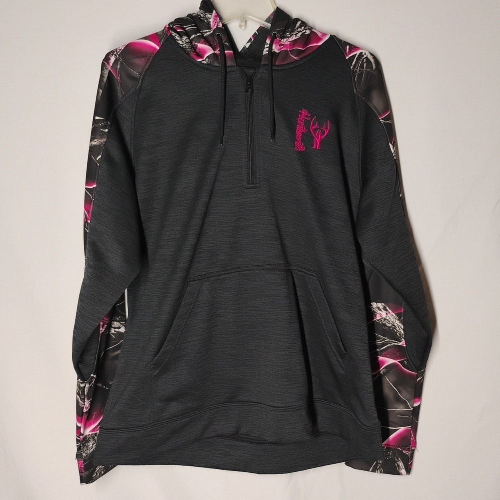 Huntworth Womens Juniors Large (44 chest) Black Pink Camo 1/4 Zip Hoodie